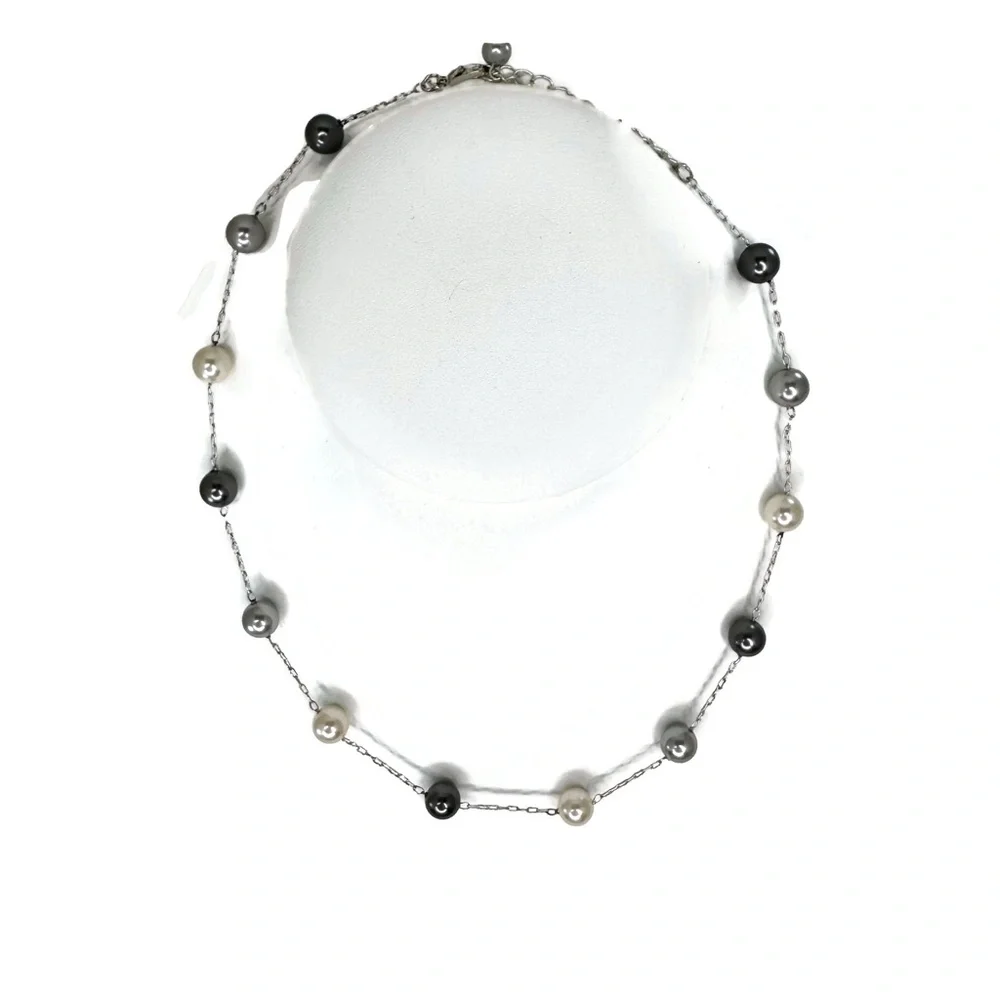 Vintage RMN delicate Faux Pearl Necklace 16 inches Silver Chain